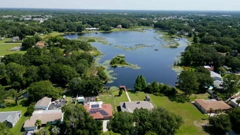 Drone Aerial view Deer Run Preserve Tampa Lake Lutz, FL Stock Footage 198226494