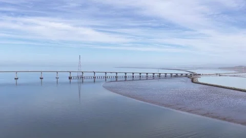 Drone Aerial View of the Dumbarton Bridge in Newark California 動画素材 332617422