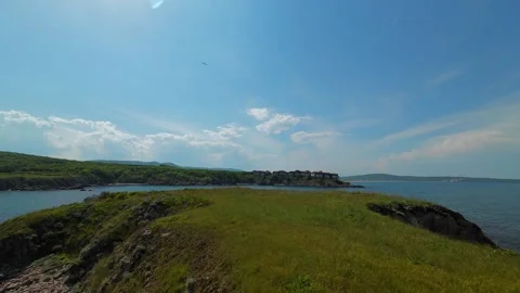 Drone aerial view during the day  on the Saint Thomas rocks Saint Toma island Stock Footage 309678468