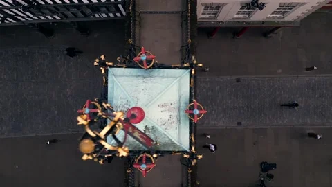 Drone aerial view of Eastgate Clock in Chester, UK Stock Footage 335264806