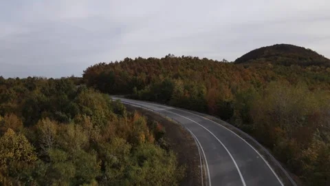 Drone aerial view empty asphalt road in autumn day on mountain range Stock Footage 254024174