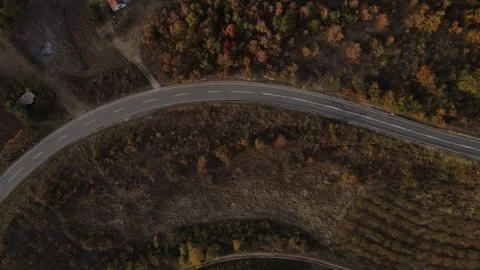 Drone aerial view empty asphalt road in autumn day on mountain range Video stock 254024416