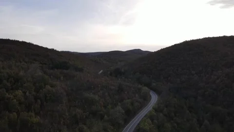 Drone aerial view empty asphalt road in autumn day on mountain range Stock Footage 254519991