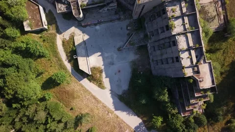 Drone Aerial View Flying Nadir (Top-Down) Over Ruined Abandoned Hotel Igman  Stock-Footage 343674295