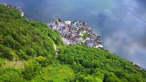 Drone aerial view - flying over Hallstatt, Austria Stock Footage 80953614