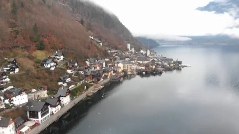 Drone aerial view - flying over Hallstatt, Austria Stock Footage 126155127