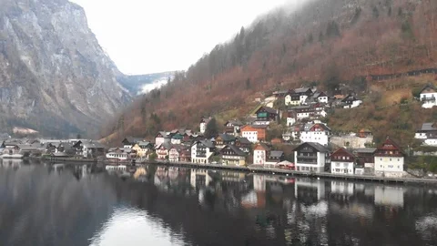 Drone aerial view - flying over Hallstatt, Austria Stockbeeldmateriaal 126156201