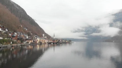 Drone aerial view - flying over Hallstatt, Austria Видео 126156228
