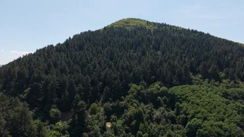 Drone Aerial View Flying Towards Bosnian Pyramid of the Sun Covered in Forest Stock-Footage 343674611