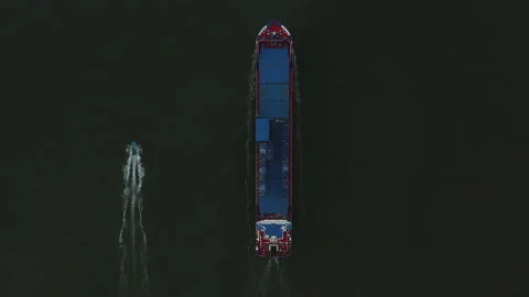 Drone aerial view of general cargo ship seen from above. Stock Footage 132115944