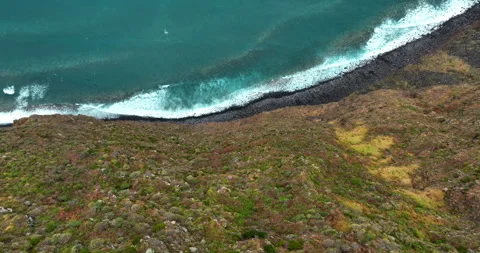 Drone aerial view at High cliff ocean coast of Madeira Island in Portugal Stock Footage 244934550