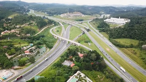 Drone Aerial View Of Highway in Sao Paulo Brazil  - Bandeirantes Stock Footage