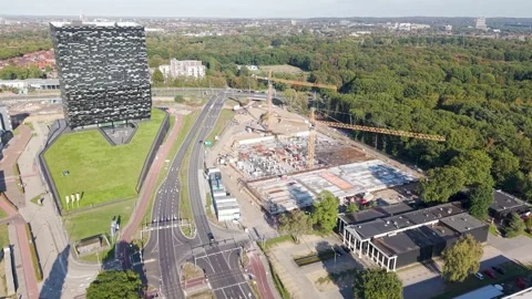 Drone Aerial view of Housing development next to Novio Tech Campus in Nijmegen Stock Footage 347080113