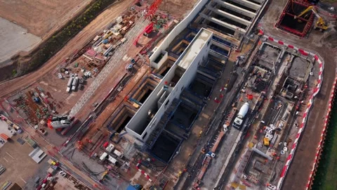 Drone aerial view of HS2 construction works in Birmingham, England Video stock 346898683