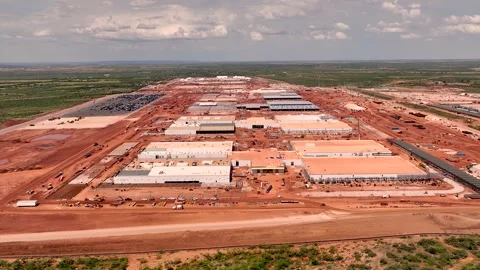 Drone aerial view of hyperscale data center construction with steel framework Stock Footage 314840218