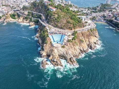 Drone aerial view of the iconic Open-air Symphony of the Sea Auditorium, Stock Photos