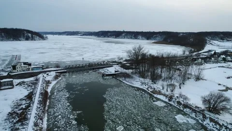 Drone Aerial View IForzen rondequoit Bay Lake Ontario New York in Winter Stock Footage