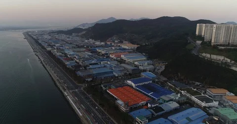 Drone aerial view of the Industrial comnplex in Sahagu, Busan, South Korea Stock Footage 100967601