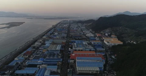 Drone aerial view of the Industrial comnplex in Sahagu, Busan, South Korea Stock Footage 100967606
