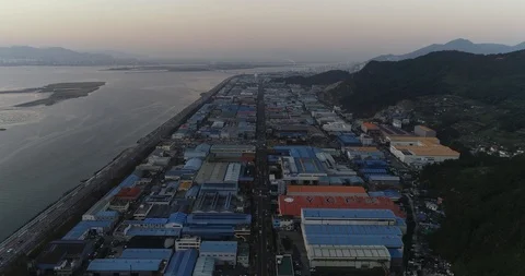 Drone aerial view of the Industrial comnplex in Sahagu, Busan, South Korea Video stock 100967642