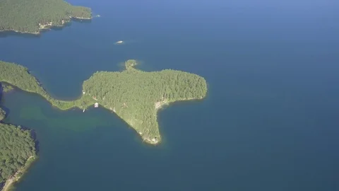 Drone Aerial View island sweetheart. Island looks like a heart in lake, aerial Stock Footage