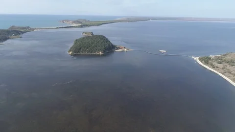 Drone aerial view on  isolated Monastery of Saint Mary on Zvernec island Video stock 97342264