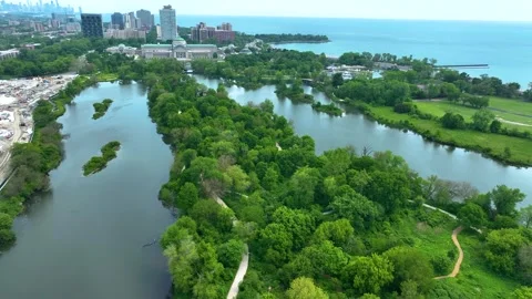 Drone Aerial View of Jackson Park, Museum of Science and Industry, Chicago 4K Stock Footage 279755213