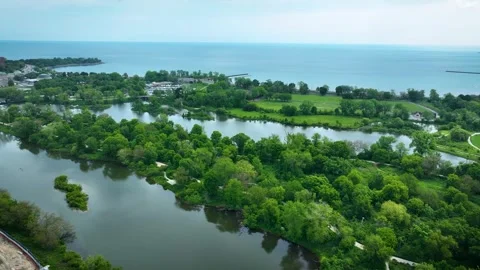Drone Aerial View of Jackson Park, Museum of Science and Industry, Chicago 4K Stock Footage 279755532