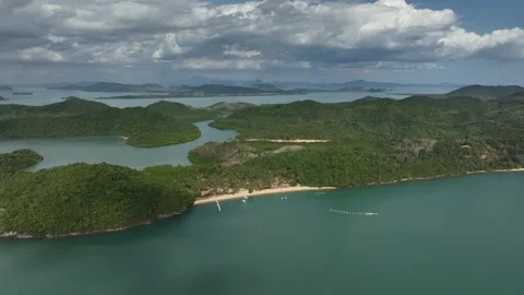 Drone aerial view from Koh Yao Yai palm beach club in Thailand Stock-Footage 303208521