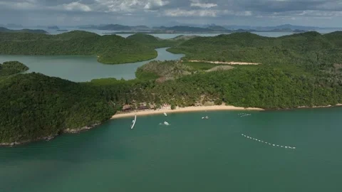 Drone aerial view from Koh Yao Yai palm beach club in Thailand Stock-Footage 303208726