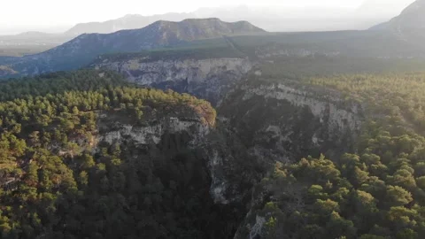 Drone Aerial View Of A Large Canyon Surrounded By Forest And The Mountains Stock Footage 195096185