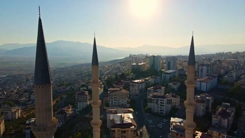 Drone aerial view of a large mosque in the city Stock Footage 331258038