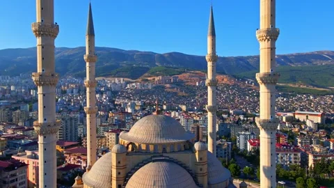 Drone aerial view of a large mosque in the city Stock Footage 331258070