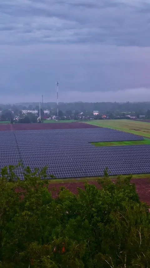 Drone Aerial View of Large Solar Panel Array in Rural Countryside Landscape Stock-Footage 337014953