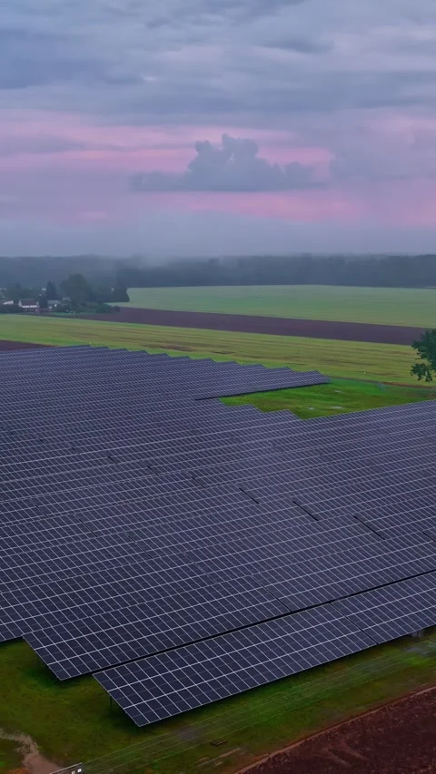 Drone Aerial View of Large Solar Panel Array in Rural Countryside Landscape Stock-Footage 337015006