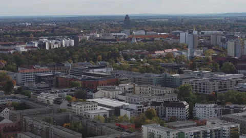 The drone aerial view of Leipzig, Germany. Leipzig is the largest city in the Stock-Footage 325364202