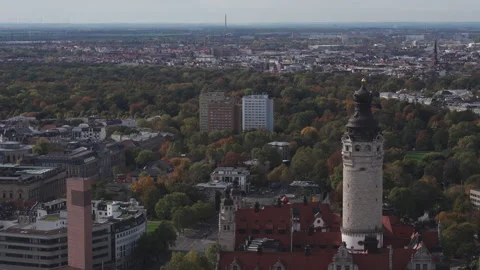 The drone aerial view of Leipzig, Germany. Leipzig is the largest city in the Stock-Footage 325364482