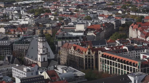 The drone aerial view of Leipzig, Germany. Leipzig is the largest city in the Stock-Footage 325364685