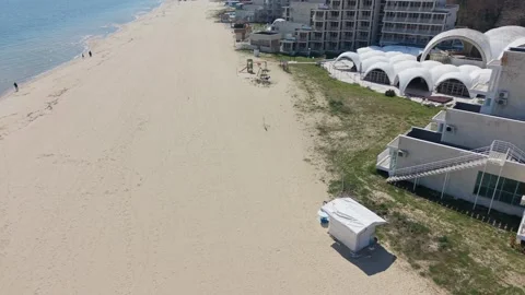 Drone aerial view of long beach with calm sea Stock-Footage 332247130
