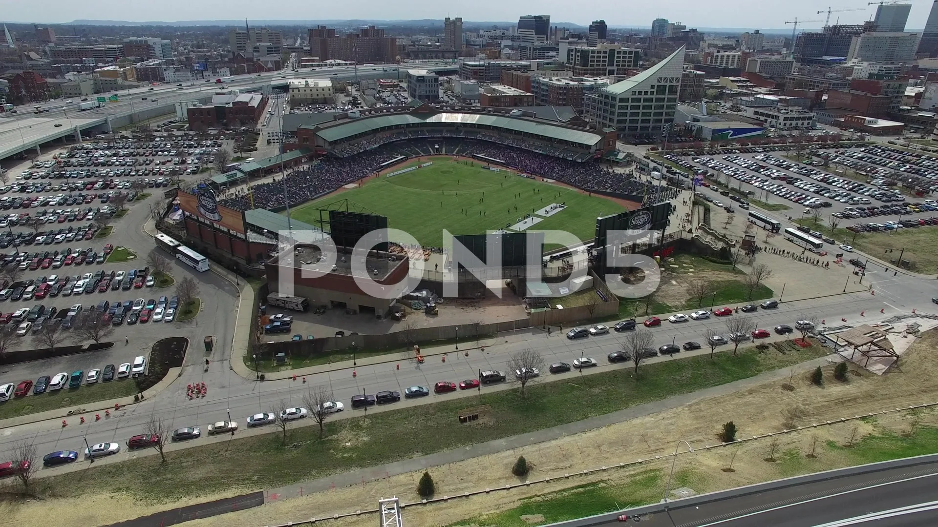 Aerial baseball diamond in Kentucky Louisville Slugger Field