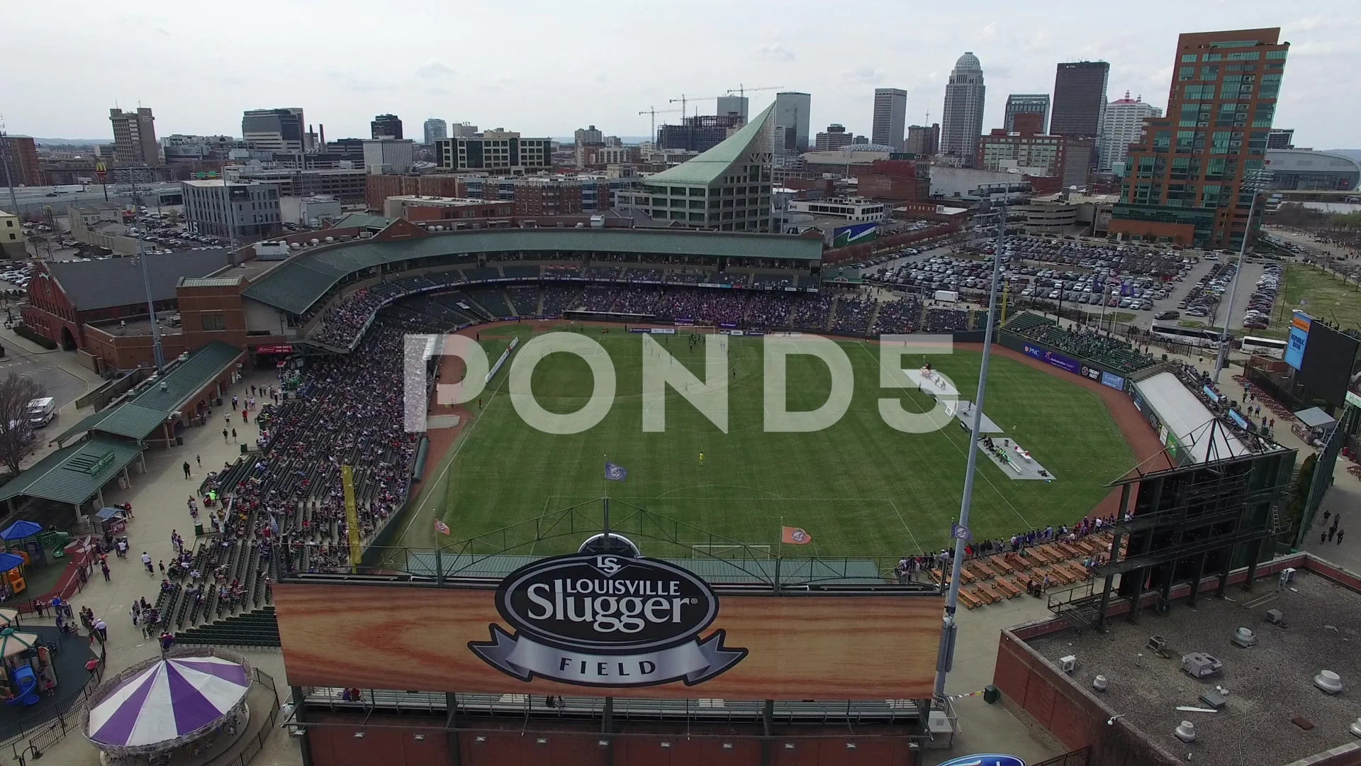 Aerial baseball diamond in Kentucky Louisville Slugger Field