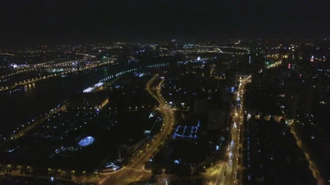 Drone aerial view of Modern cityscape in the dusk. City life, business and Stock Footage 211908244