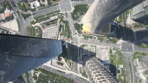 Drone aerial view of modern skyscraper and city road Shanghai downtown Stock-Footage 155420726
