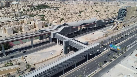 Drone aerial view of the modern subway line in - Riyadh Metro video Riyadh Saudi Stock Footage 288250598