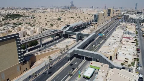 Drone aerial view of the modern subway line in - Riyadh Metro video Riyadh Saudi Stock Footage 288250665