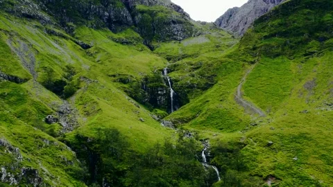 Drone Aerial View of Mountain Landscape with Waterfall Stock Footage 310438800