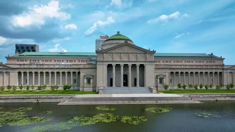 Drone Aerial View of Museum of Science and Industry Chicago Stock Footage 279756003