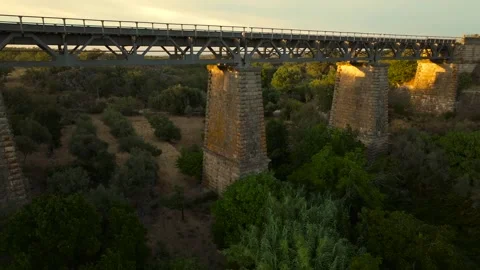 Drone Aerial View of Old Stone Bridge near Marvao, Portugal Stock Footage 317332096