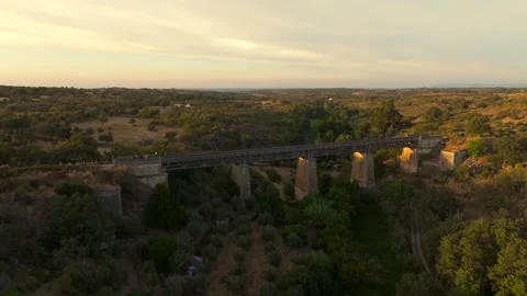 Drone Aerial View of Old Stone Bridge near Marvao, Portugal Stock Footage 317332128