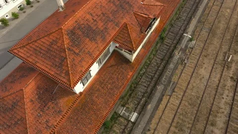 Drone Aerial View of Old Train Station Building in Marvao Beira, Portugal Stock Footage 317332376